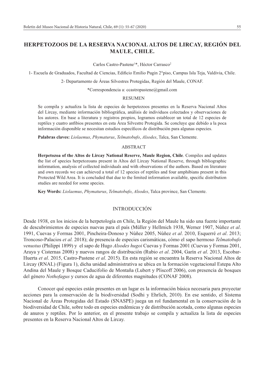 Herpetozoos De La Reserva Nacional Altos De Lircay, Región Del Maule, Chile