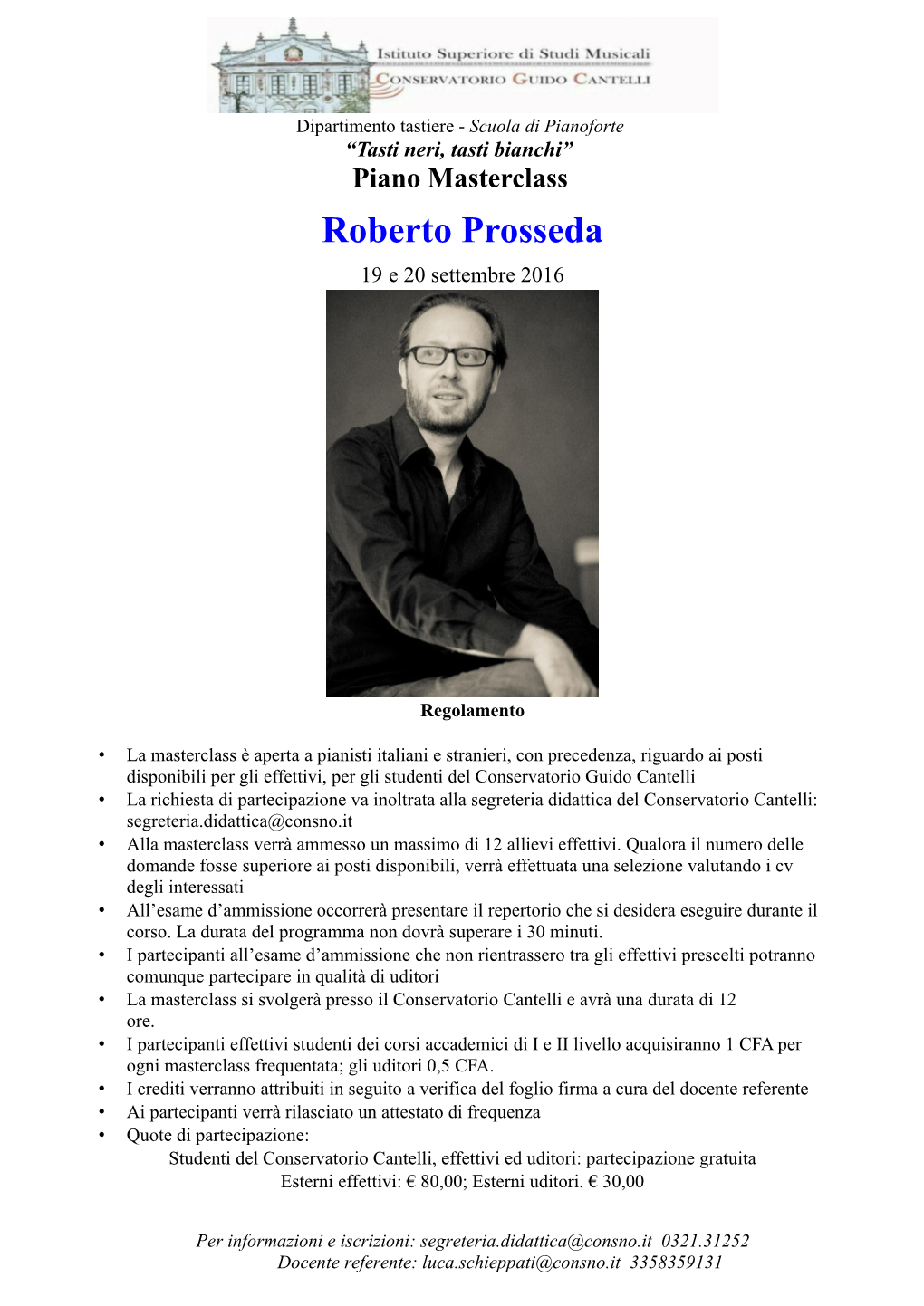 Piano Masterclass Roberto Prosseda 19 E 20 Settembre 2016