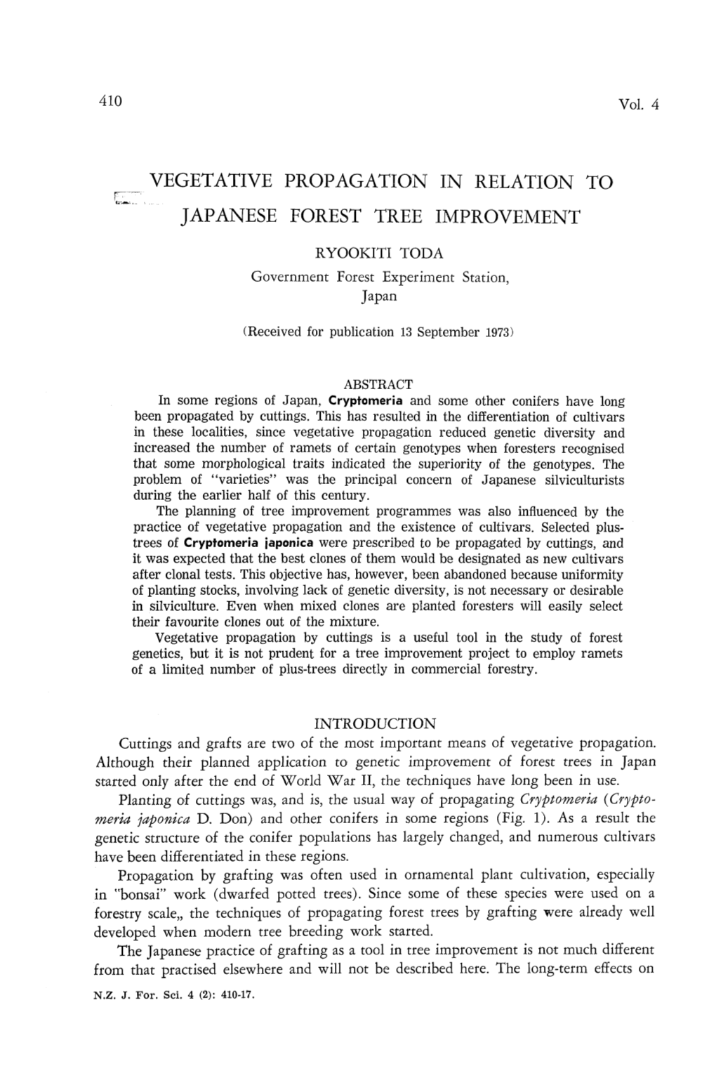 Vegetative Propagation in Relation to Japanese Forest Tree Improvement