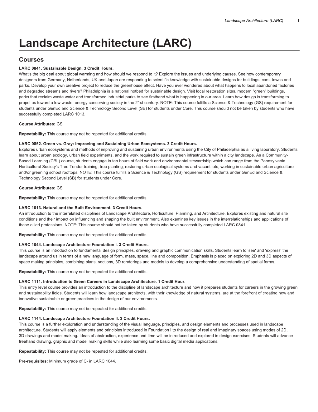 Landscape Architecture (LARC) 1