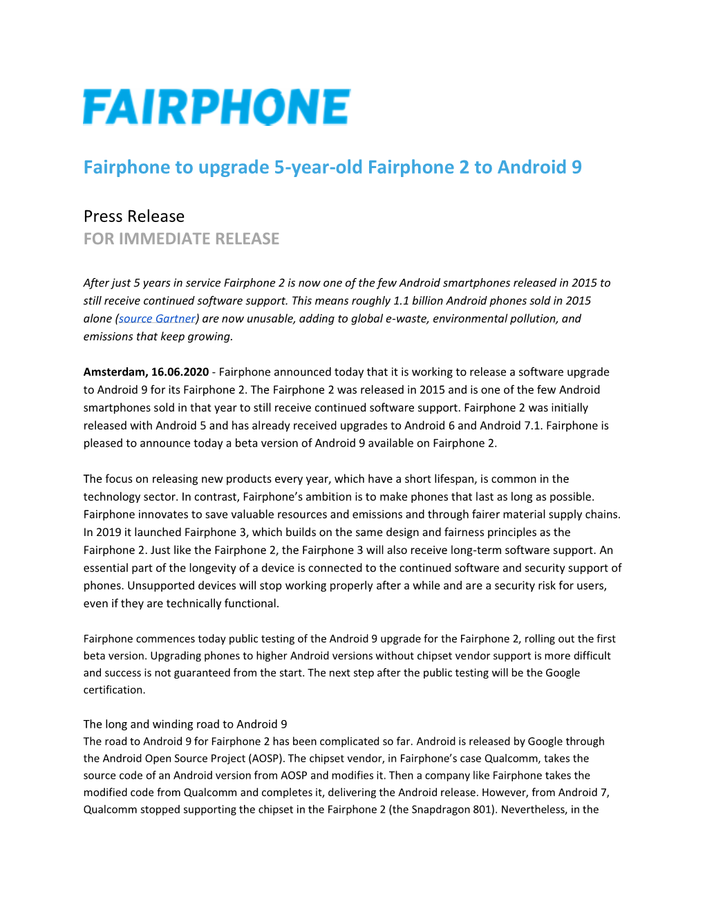 Fairphone to Upgrade 5-Year-Old Fairphone 2 to Android 9