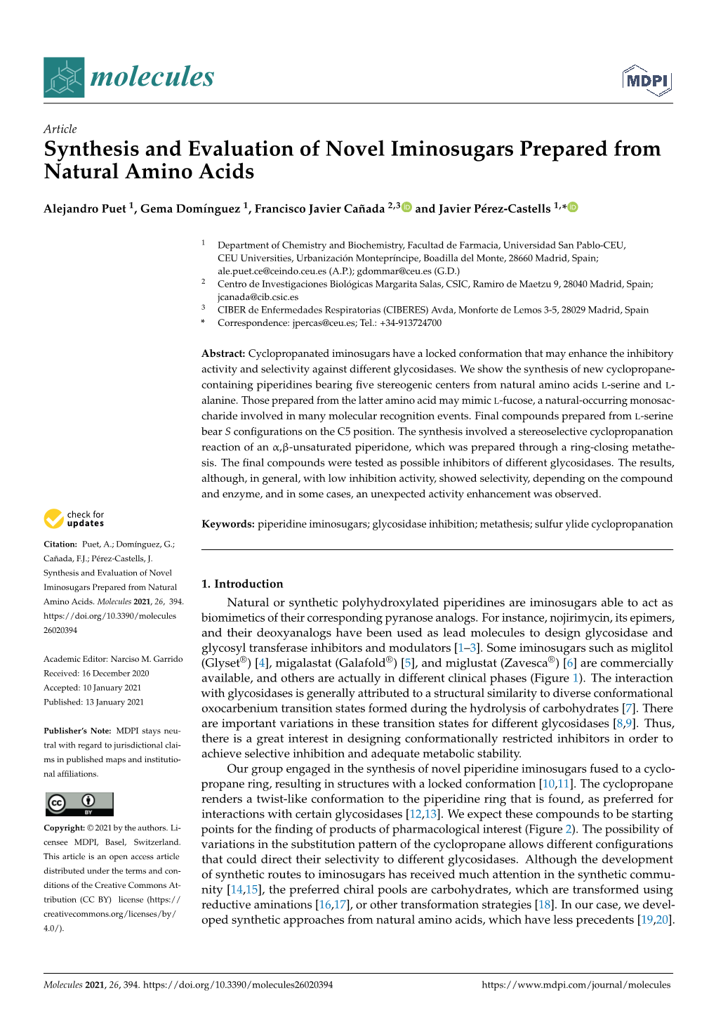 Synthesis and Evaluation of Novel Iminosugars Prepared from Natural Amino Acids
