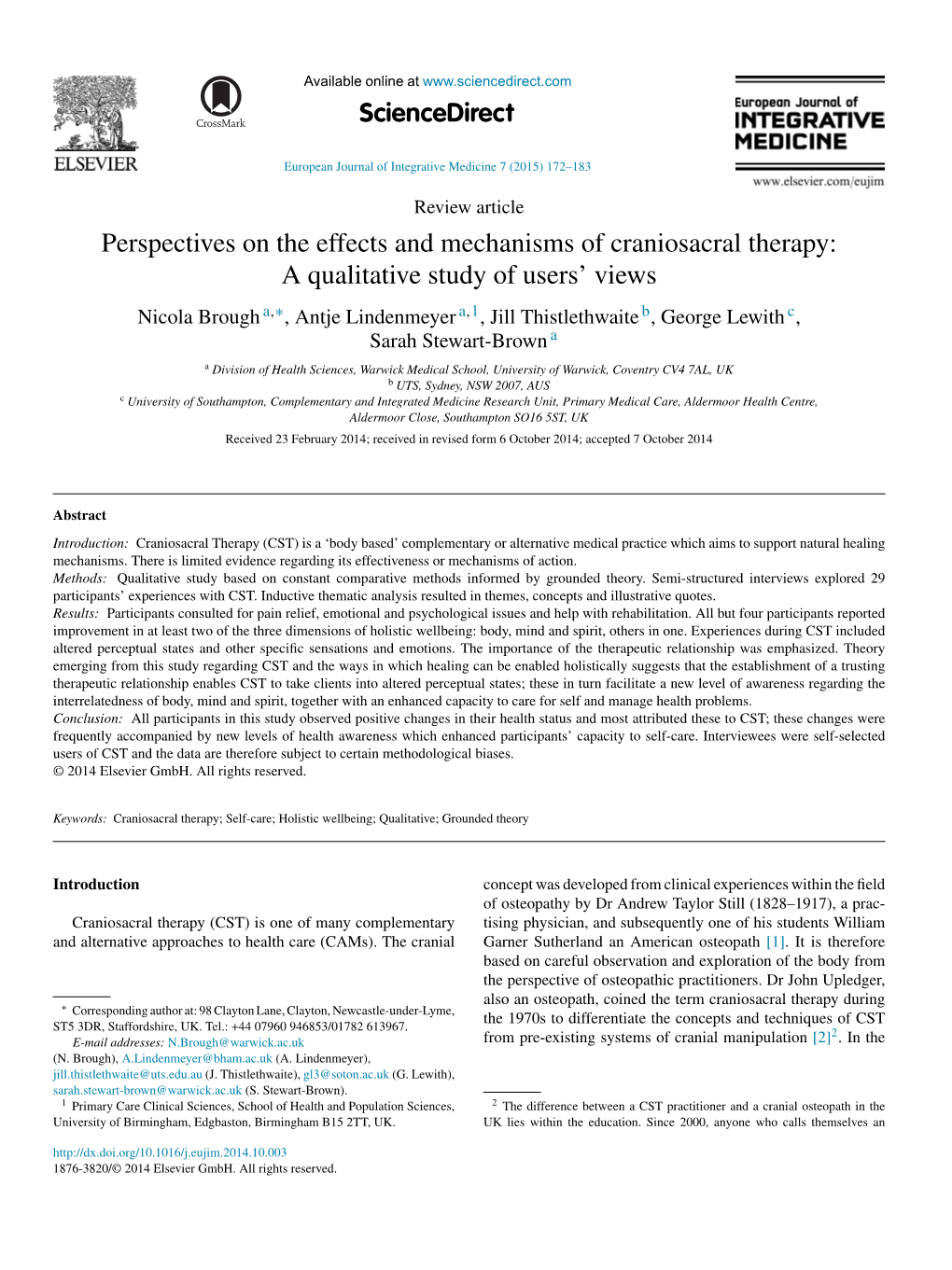 Perspectives on the Effects and Mechanisms of Craniosacral Therapy