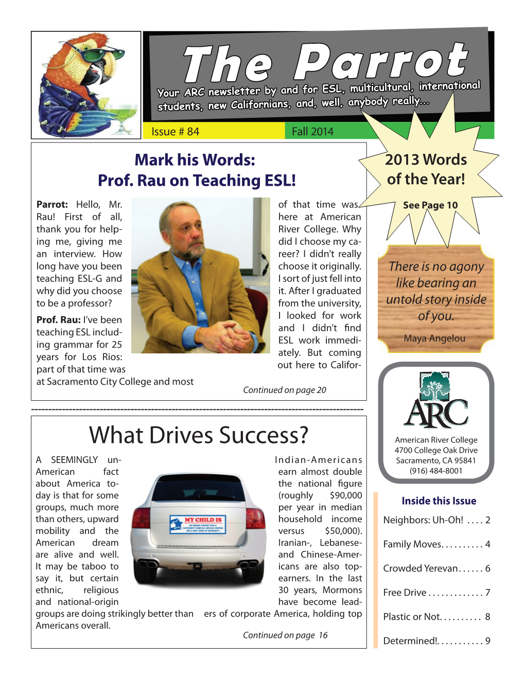 The Parrot Your ARC Newsletter by and for ESL, Multicultural, International