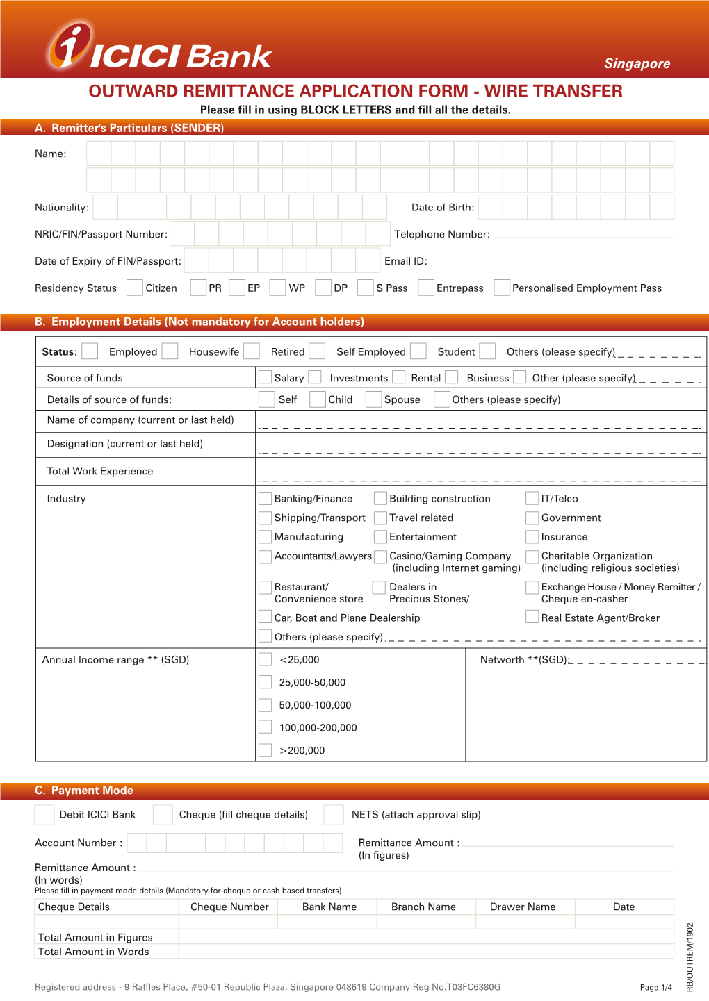 Outward Remittance Application Form -Wire Transfer