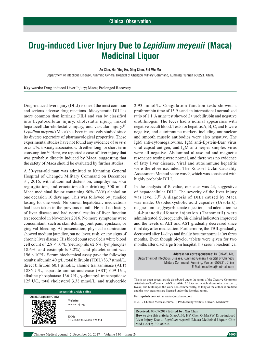 Drug‑Induced Liver Injury Due to Lepidium Meyenii (Maca) Medicinal Liquor