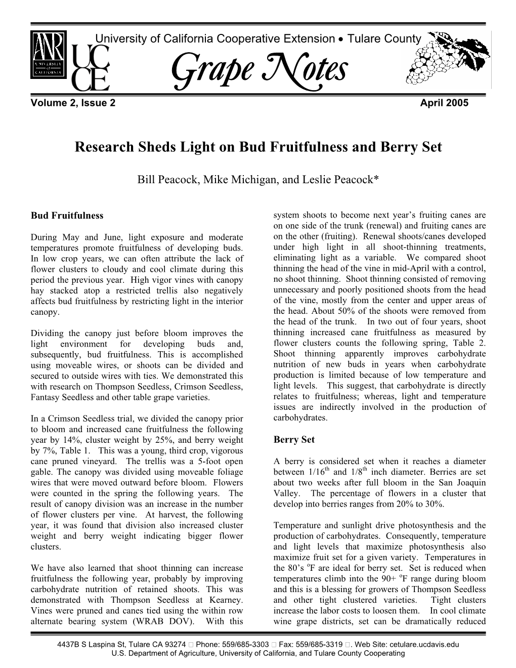 Grape Notes Volume 2, Issue 2 April 2005