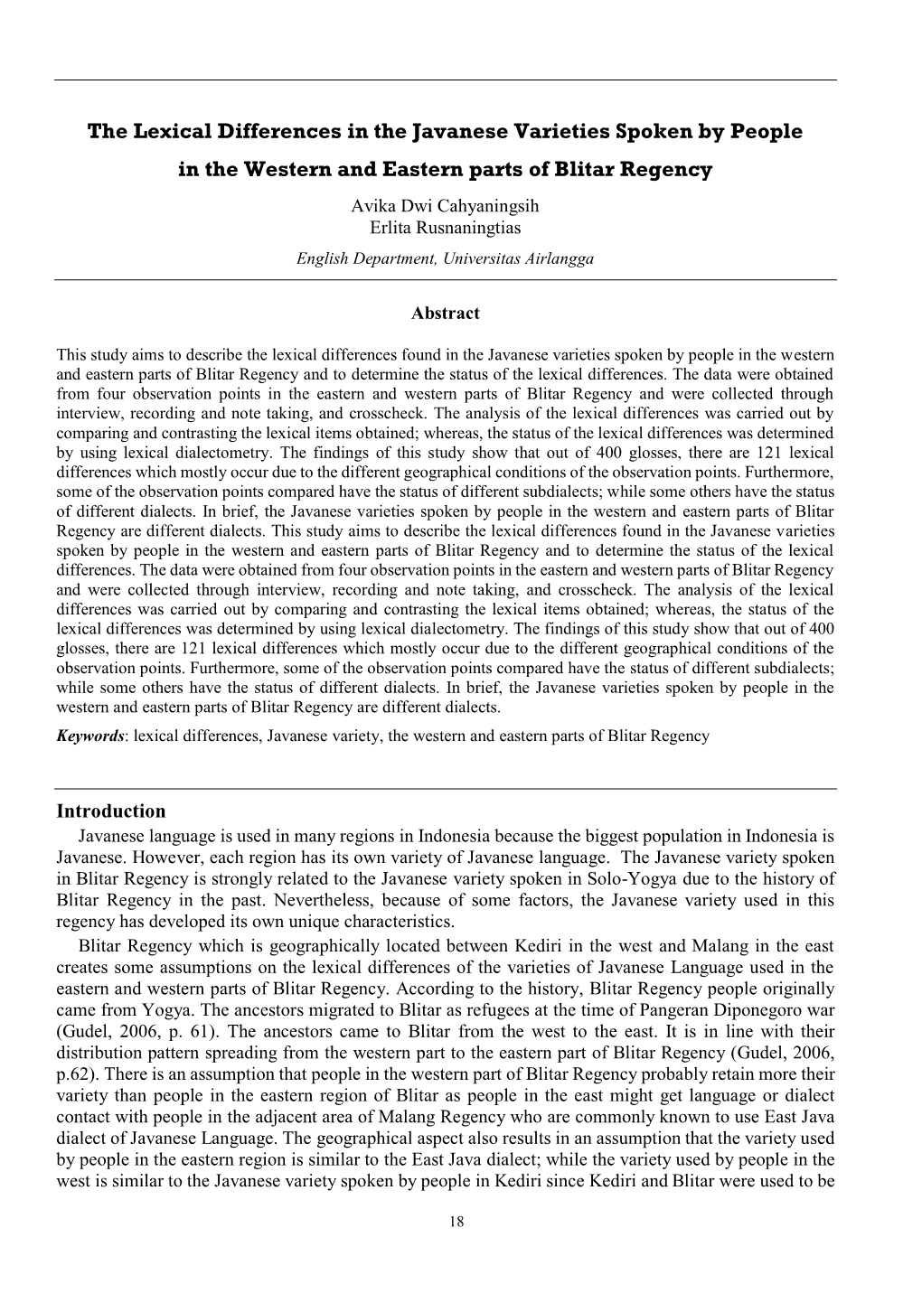 The Lexical Differences in the Javanese Varieties Spoken By