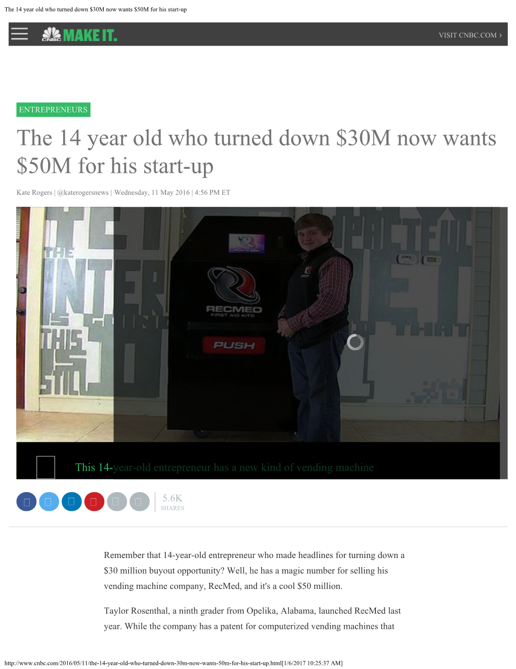 The 14 Year Old Who Turned Down $30M Now Wants $50M for His Start-Up