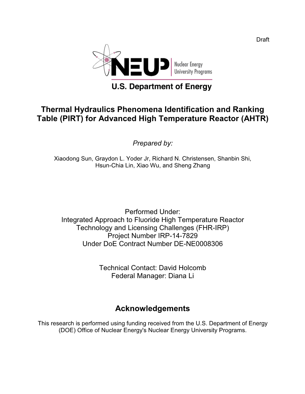 Thermal Hydraulics Phenomena Identification and Ranking Table (PIRT) for Advanced High Temperature Reactor (AHTR)