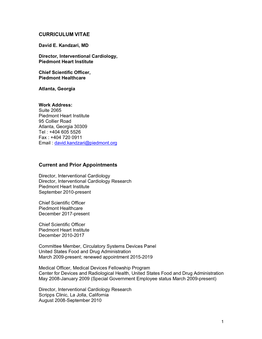 CURRICULUM VITAE Current and Prior Appointments