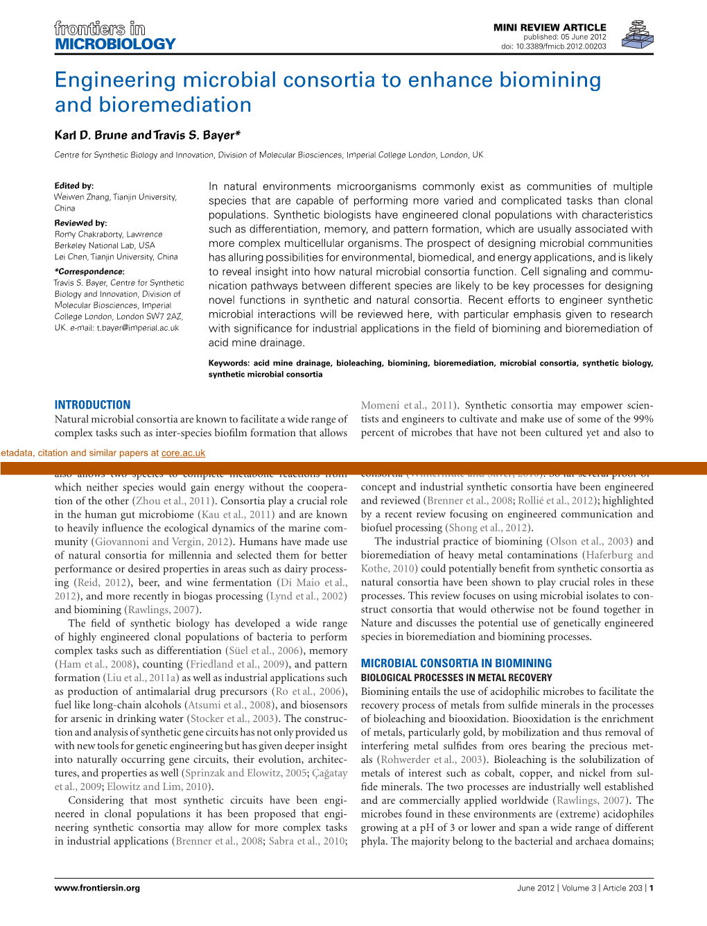 Engineering Microbial Consortia to Enhance Biomining and Bioremediation