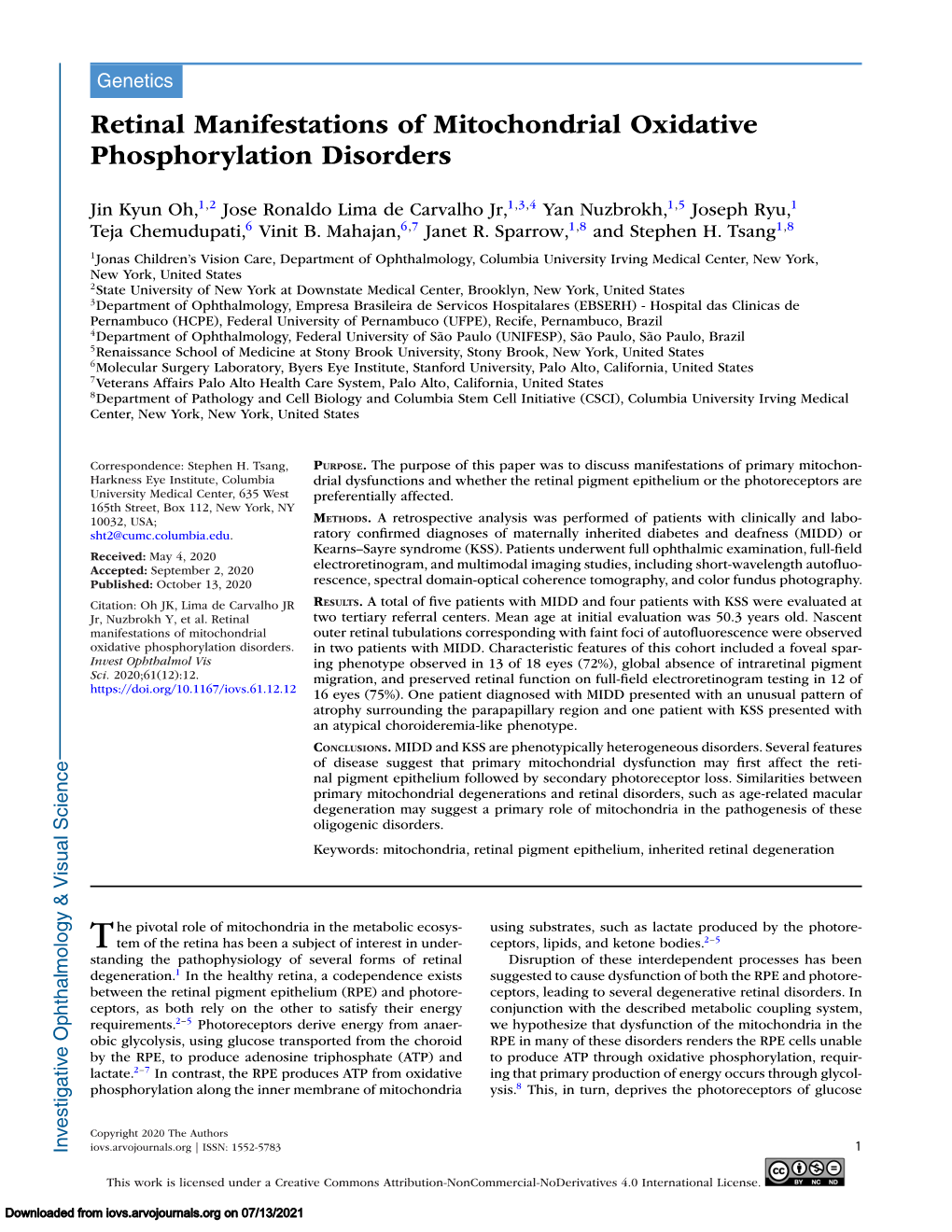 Retinal Manifestations of Mitochondrial Oxidative Phosphorylation Disorders