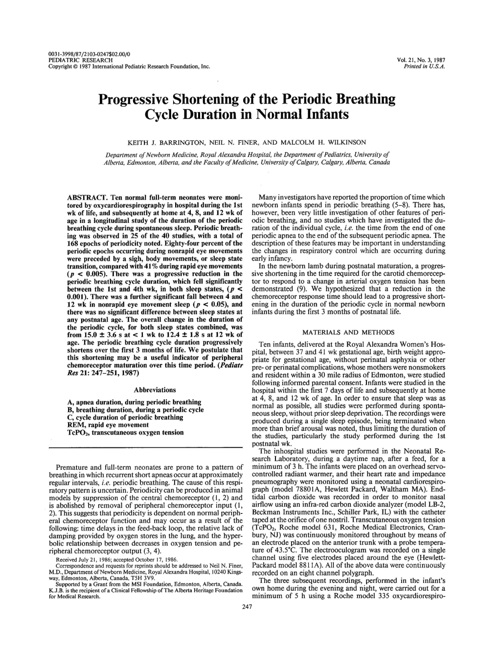 Progressive Shortening of the Periodic Breathing Cycle Duration in Normal Infants