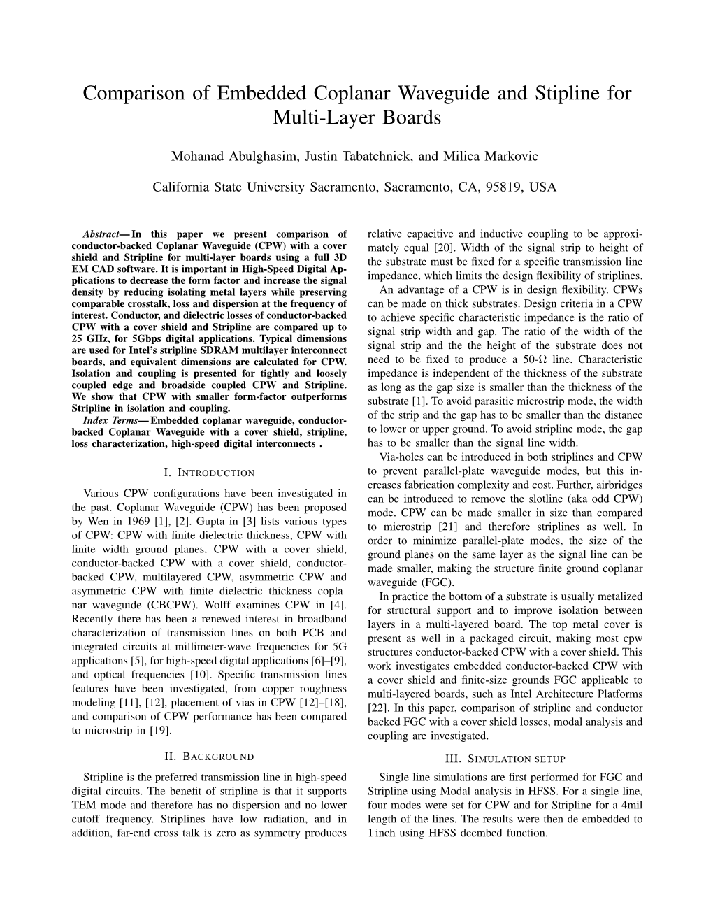 Comparison of Embedded Coplanar Waveguide and Stipline for Multi-Layer Boards