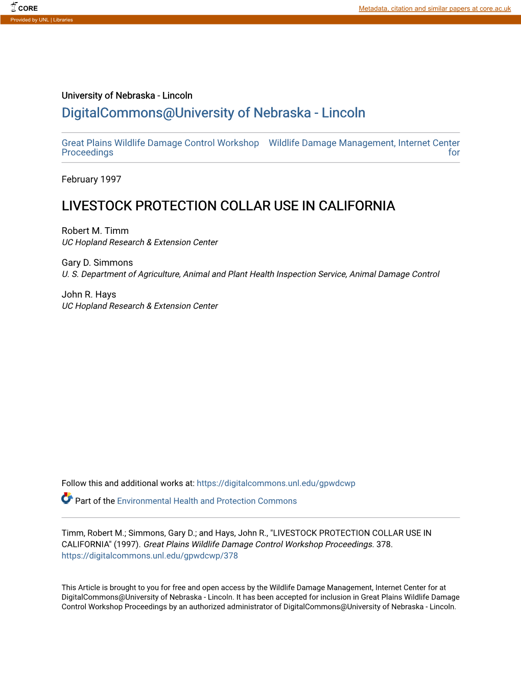 Livestock Protection Collar Use in California