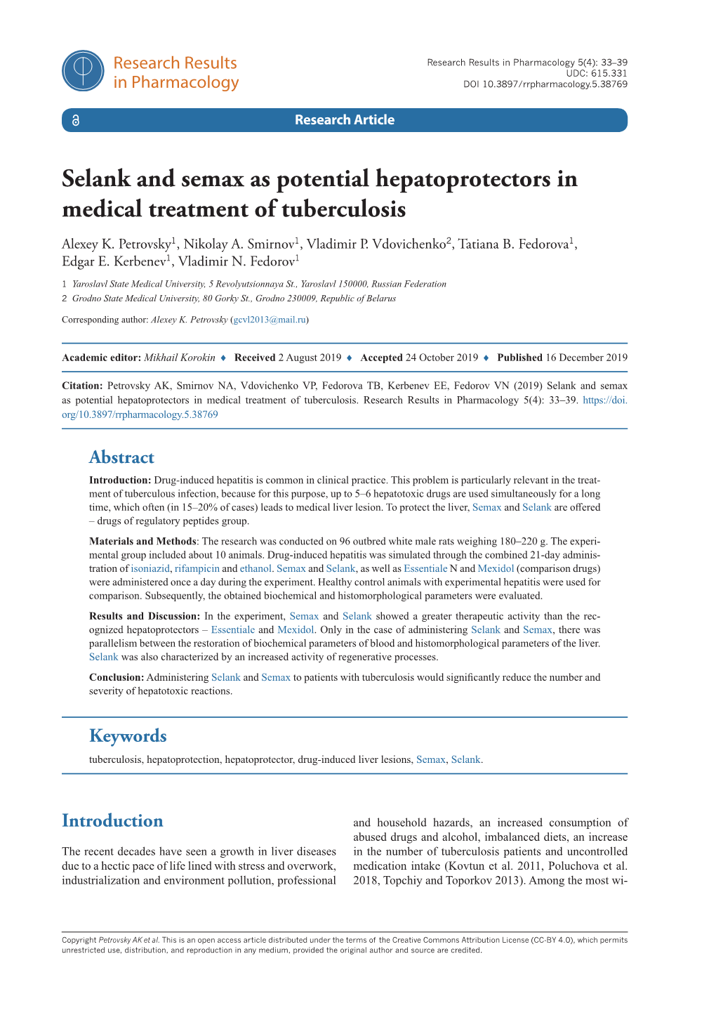 ﻿Selank and Semax As Potential Hepatoprotectors in Medical