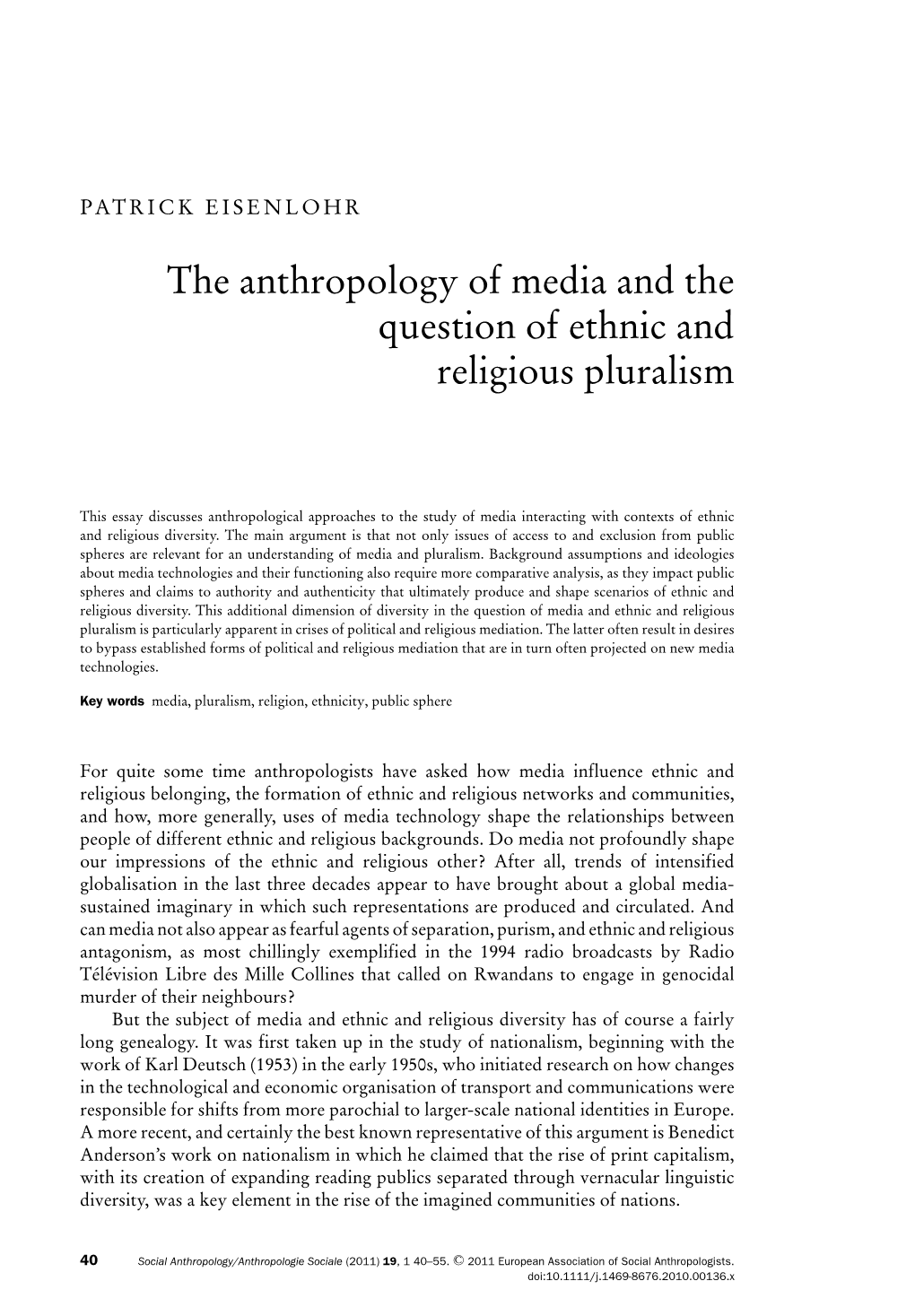 The Anthropology of Media and the Question of Ethnic and Religious Pluralism
