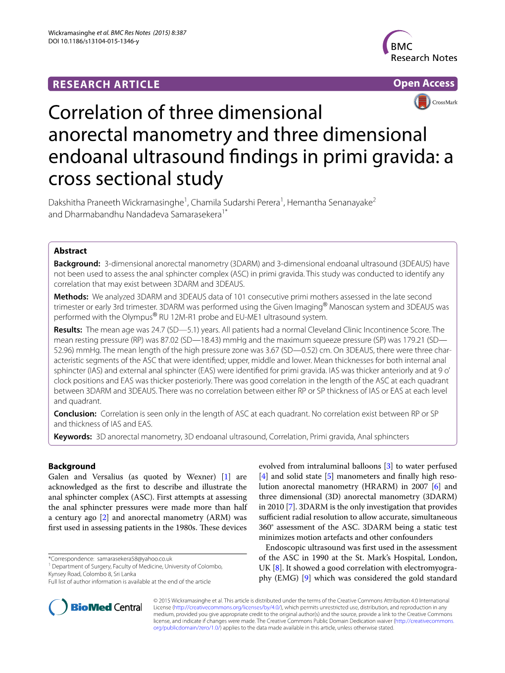 Correlation of Three Dimensional Anorectal