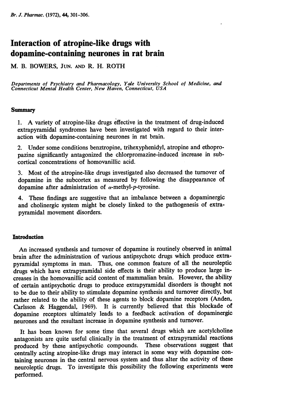 Interaction of Atropine-Like Drugs with Dopamine-Containing Neurones in Rat Brain M