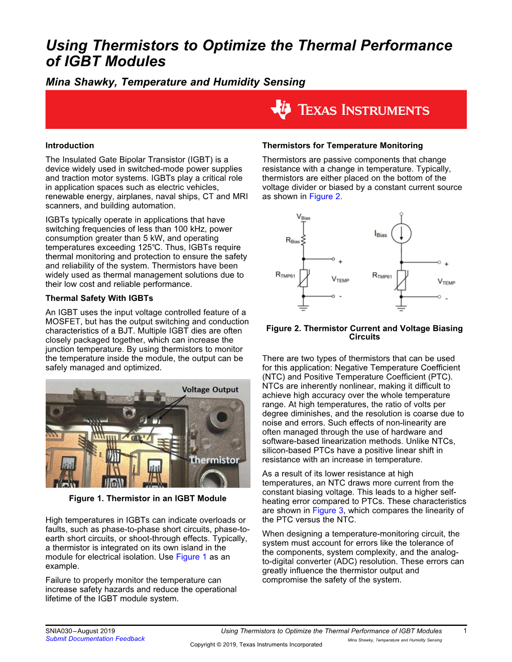 Using Thermistors to Optimize the Thermal Performance of IGBT Modules Mina Shawky, Temperature and Humidity Sensing