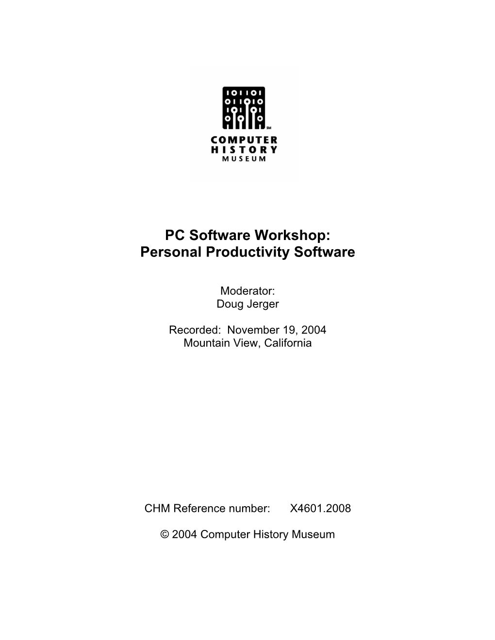 PC Software Workshop: Personal Productivity Software