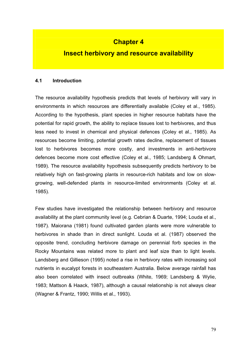 Chapter 4 Insect Herbivory and Resource Availability