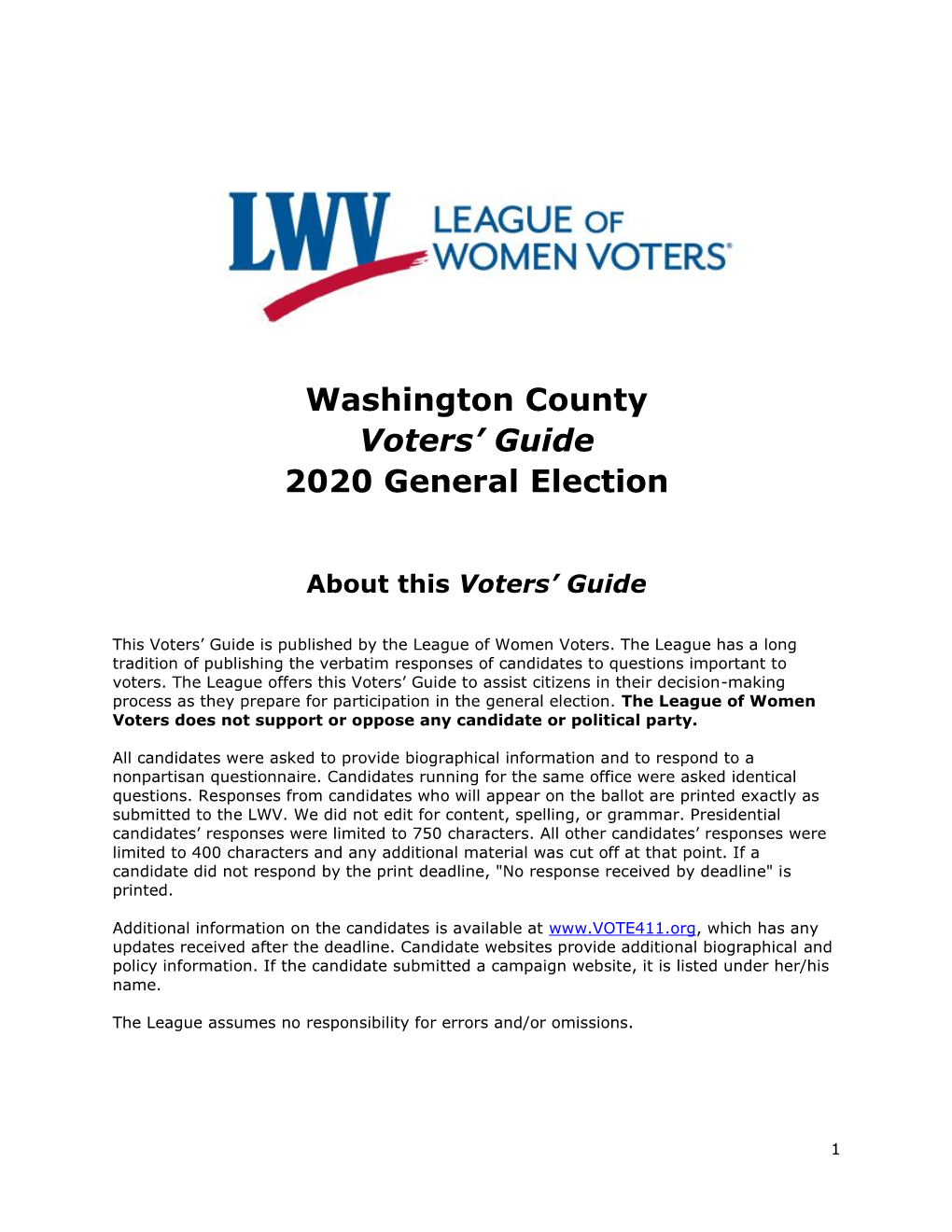 Washington County Voters' Guide 2020 General Election