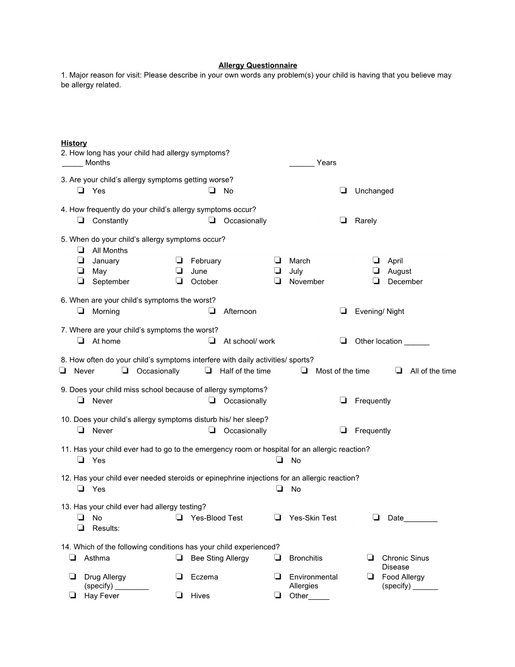 FPA Allergy Form