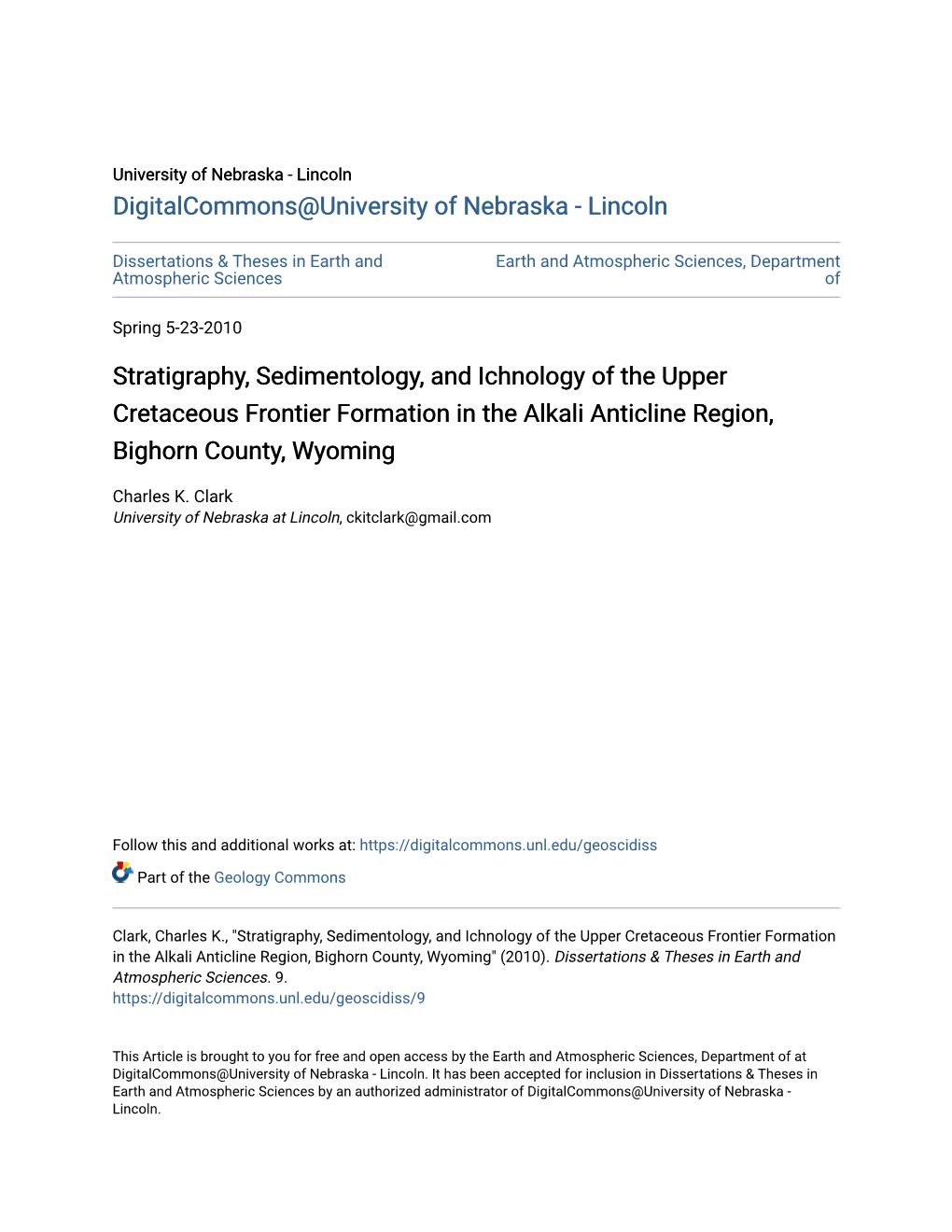 Stratigraphy, Sedimentology, and Ichnology of the Upper Cretaceous Frontier Formation in the Alkali Anticline Region, Bighorn County, Wyoming