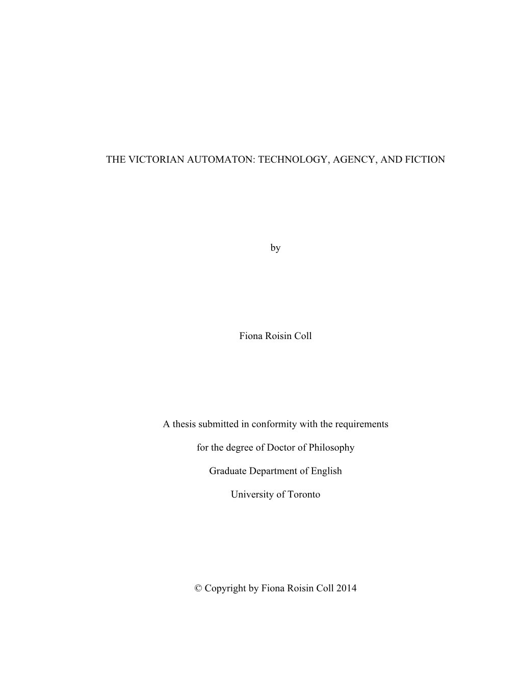 The Victorian Automaton: Technology, Agency, and Fiction