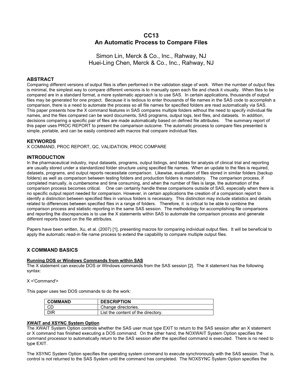 CC13 an Automatic Process to Compare Files Simon Lin, Merck