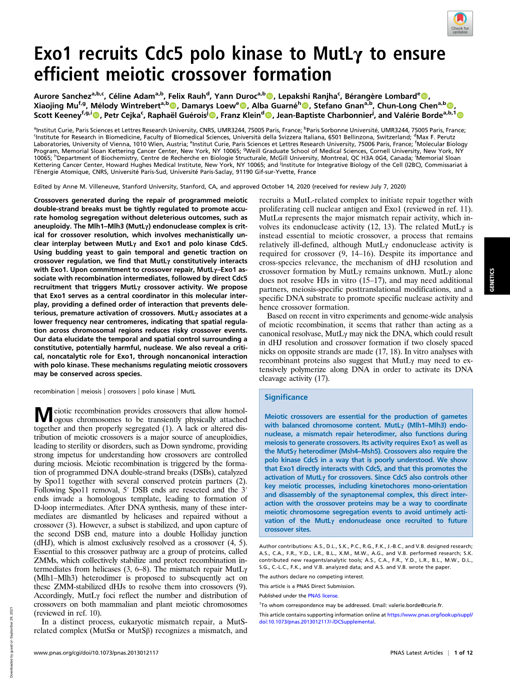 Exo1 Recruits Cdc5 Polo Kinase to Mutlγ to Ensure Efficient Meiotic Crossover Formation