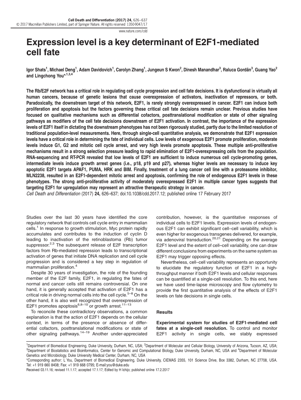 Expression Level Is a Key Determinant of E2F1-Mediated Cell Fate