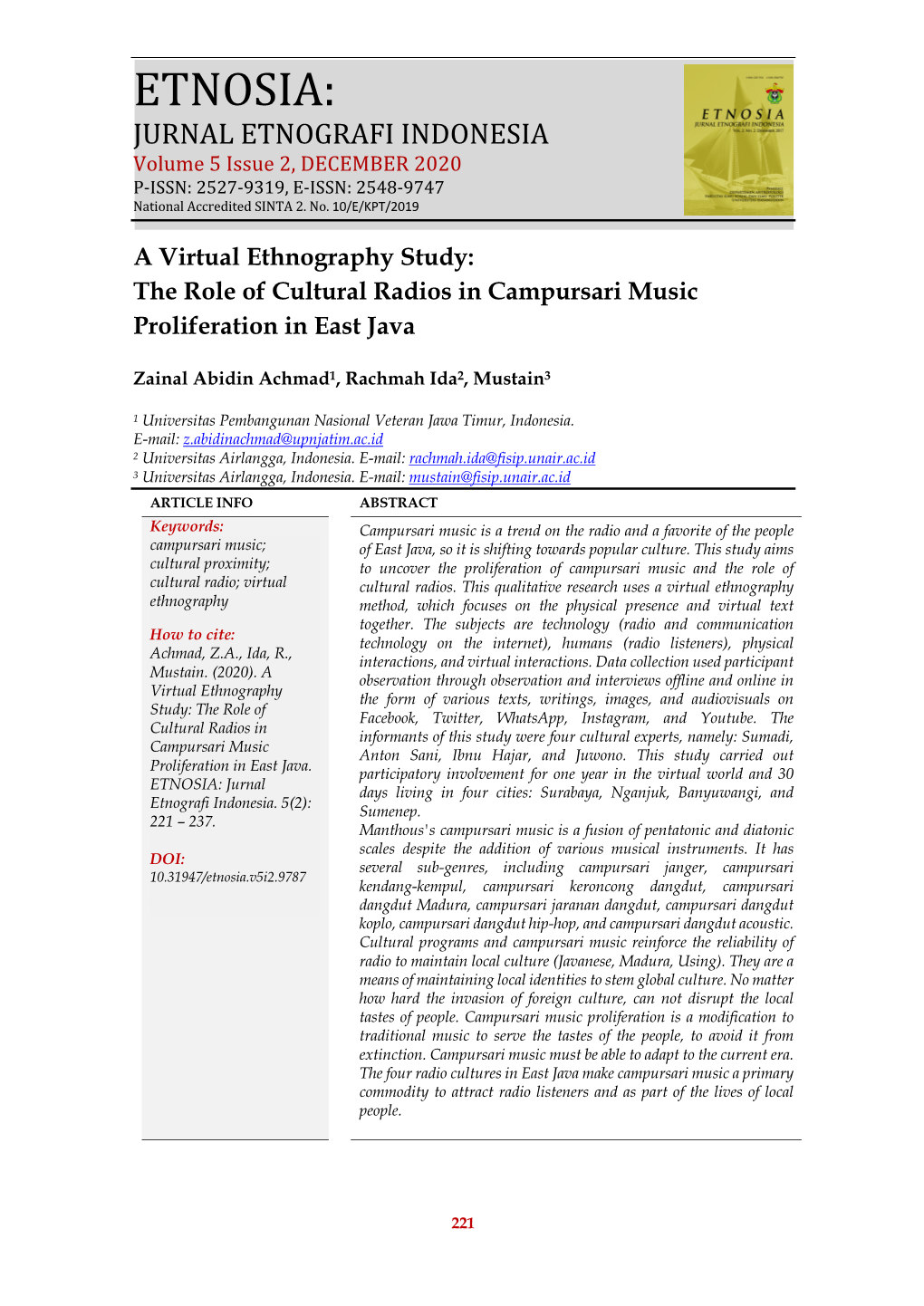 The Role of Cultural Radios in Campursari Music Proliferation in East Java