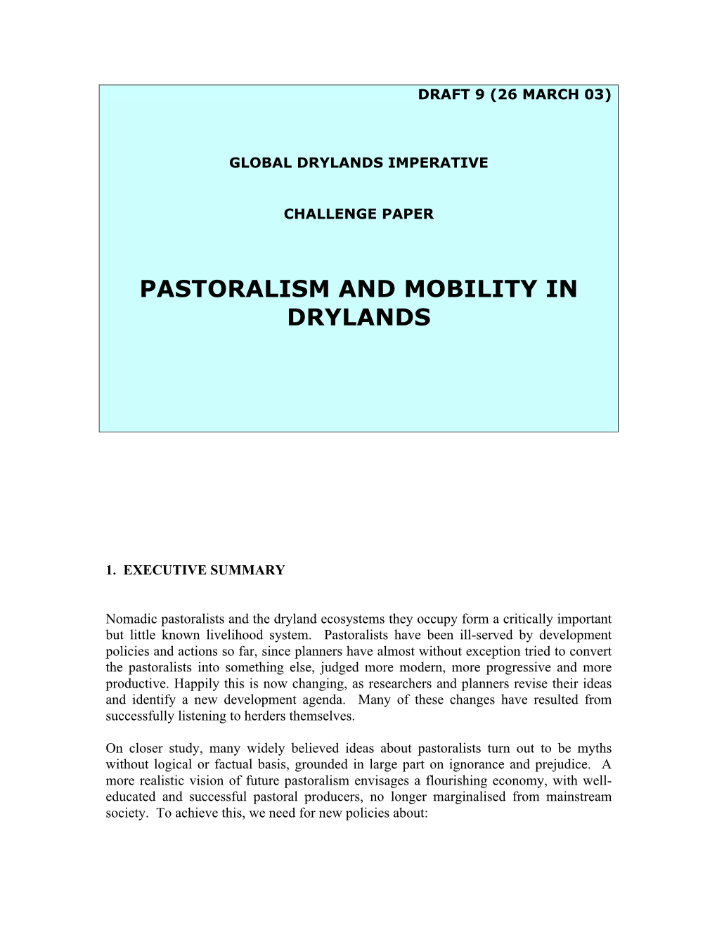 Pastoralism and Mobility in Drylands