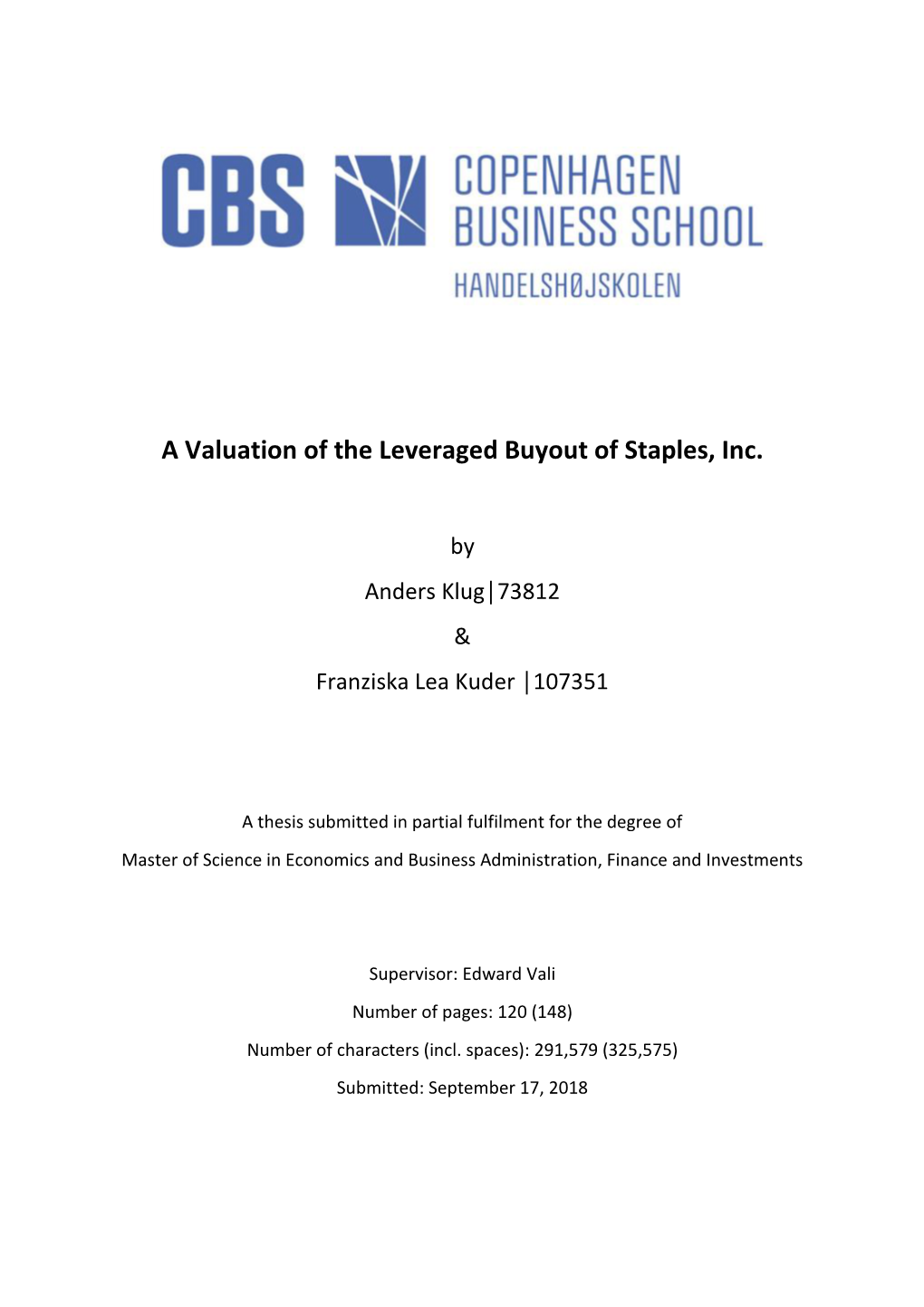 A Valuation of the Leveraged Buyout of Staples, Inc