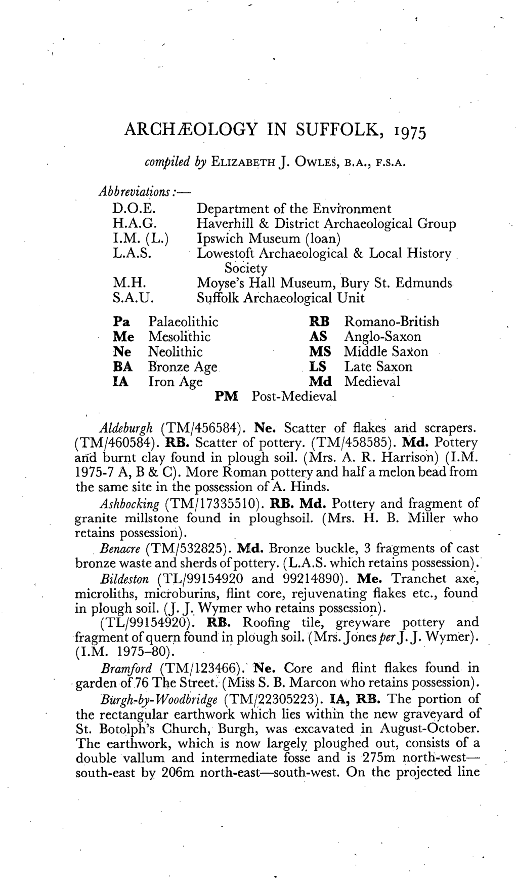 Archaeology in Suffolk, 1975 E. J. Owles