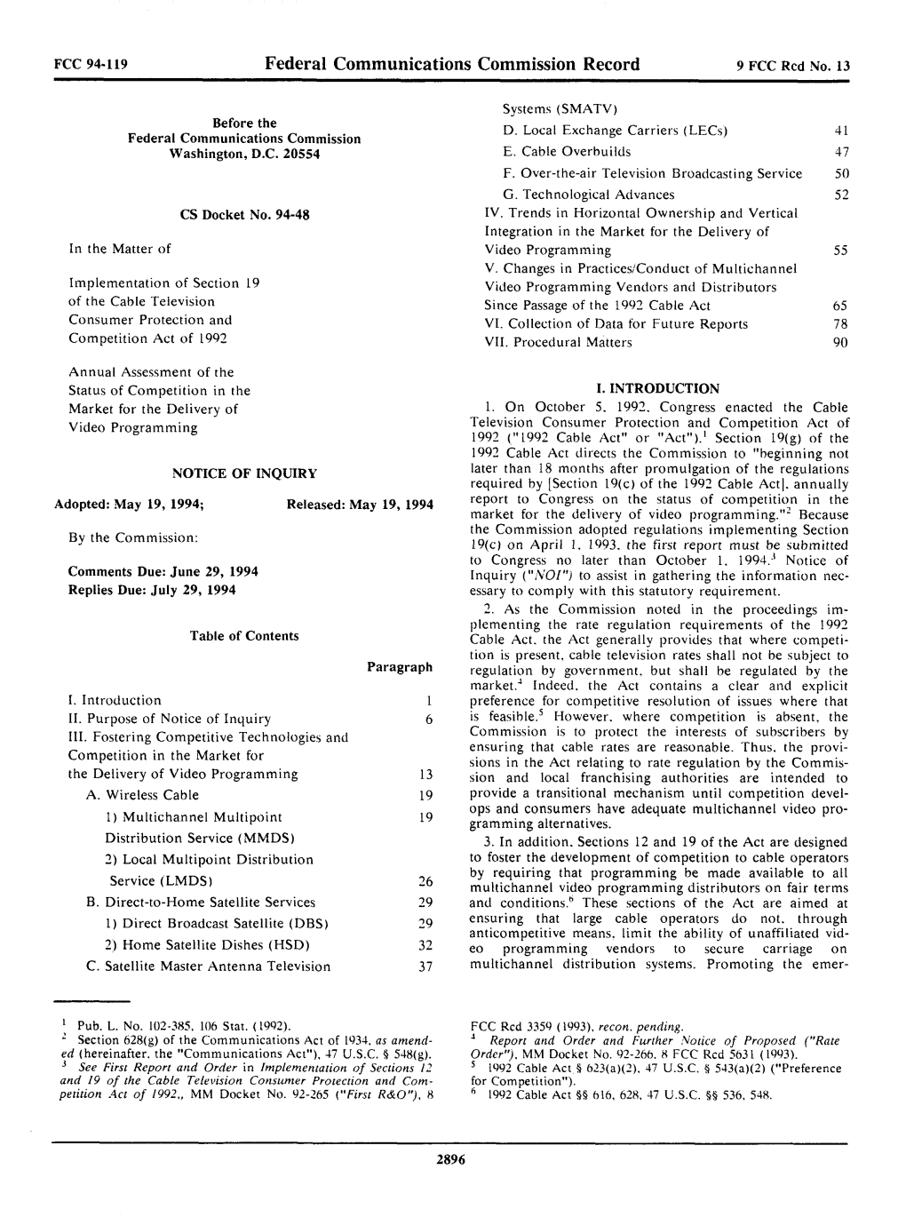 Federal Communications Commission Record 9 FCC Red No