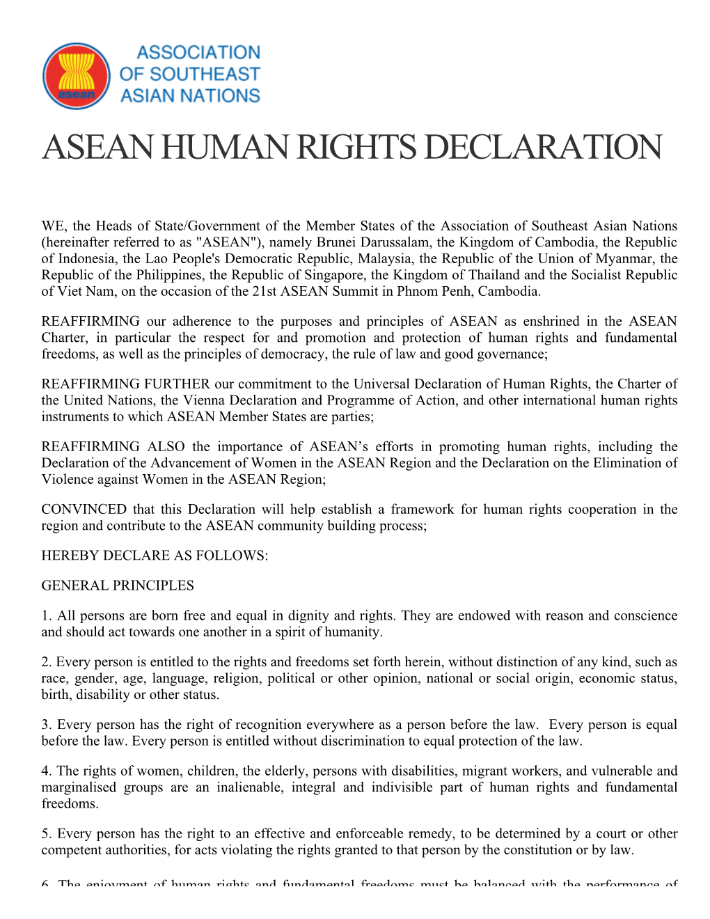 Asean Human Rights Declaration