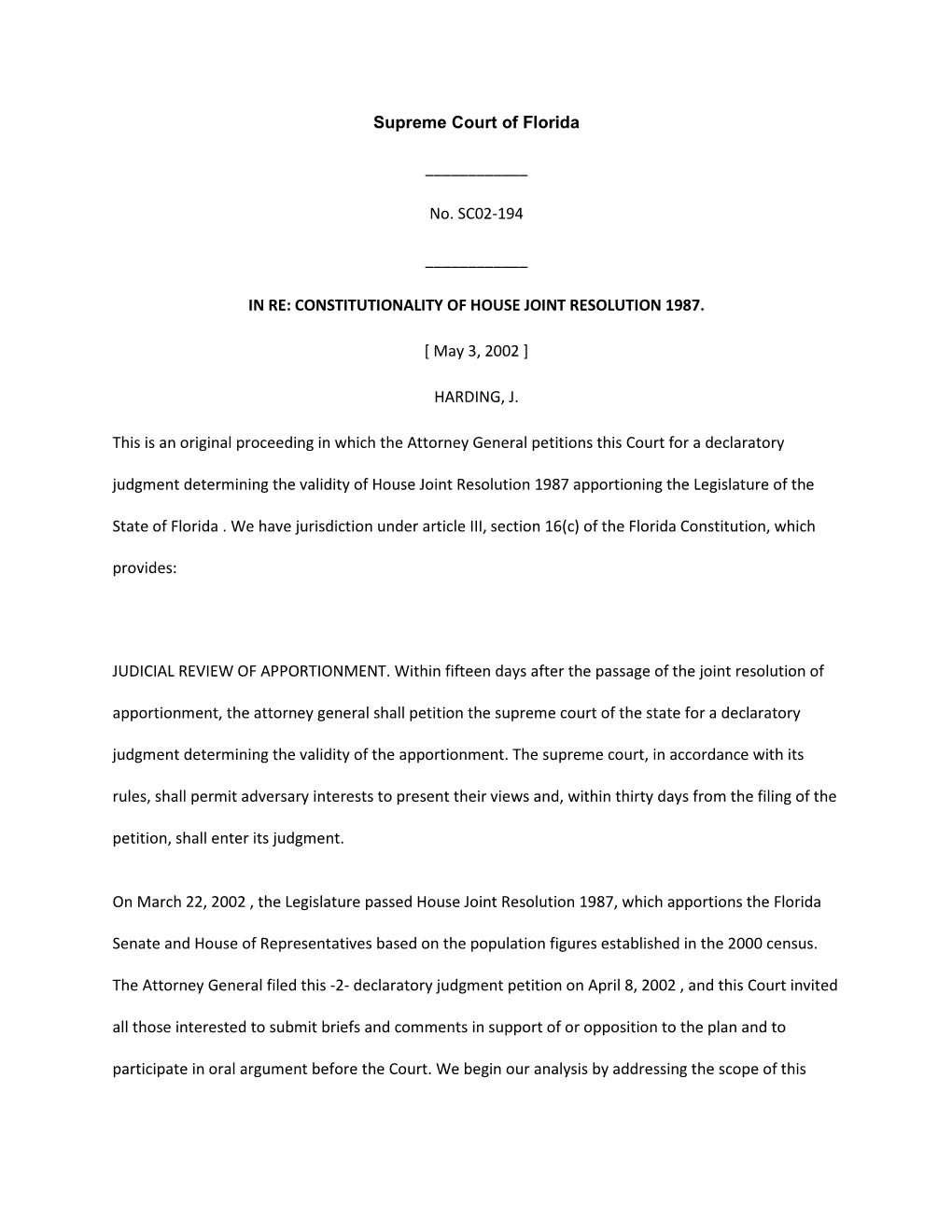 Constitutionality of House Joint Resolution 1987