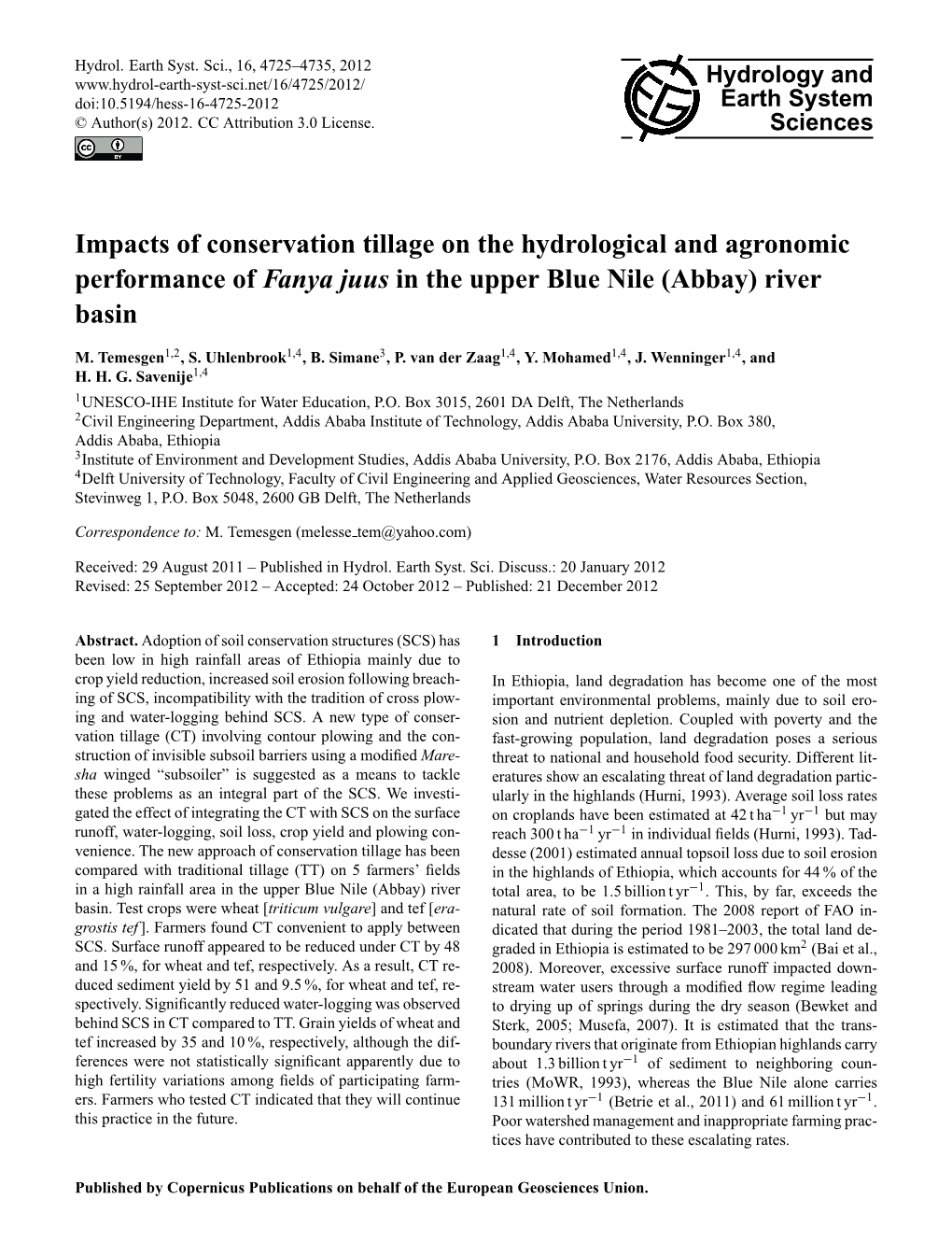 Impacts of Conservation Tillage on the Hydrological and Agronomic Performance of Fanya Juus in the Upper Blue Nile (Abbay) River Basin