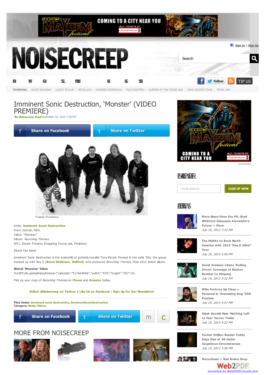 Imminent Sonic Destruction, 'Monster' (VIDEO PREMIERE)