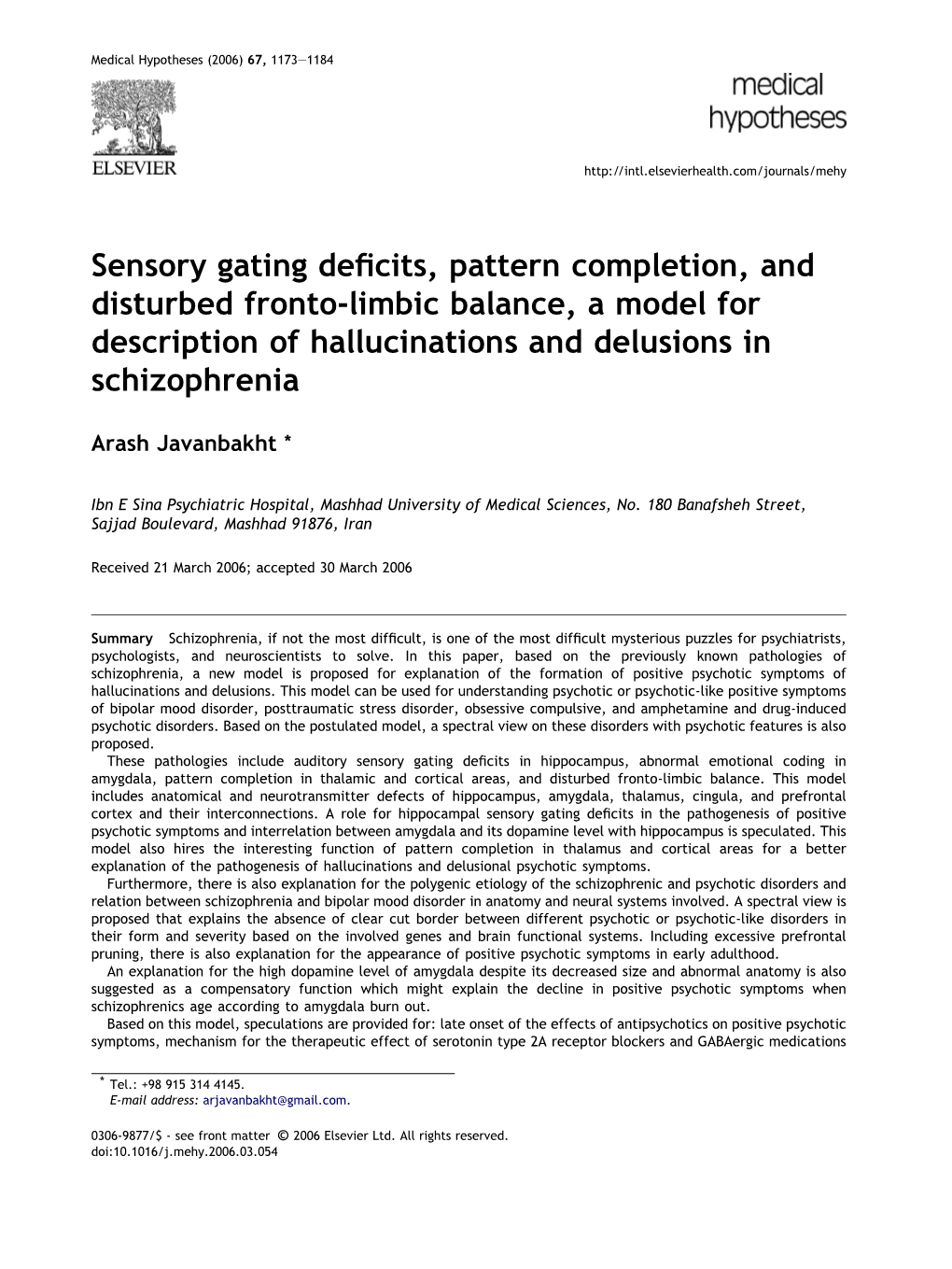 Sensory Gating Deficits, Pattern Completion, and Disturbed Fronto