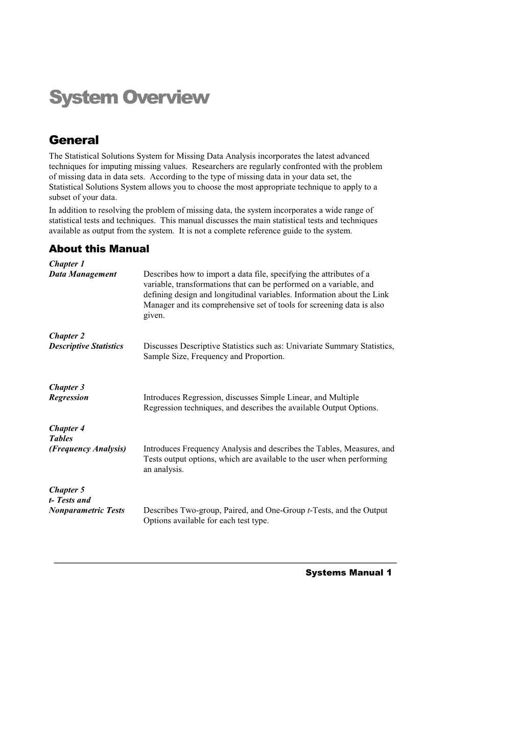 Systems Manual 1I Overview