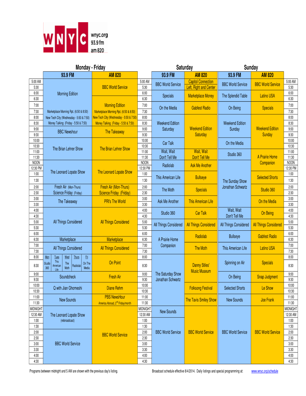 WNYC Schedule 080414