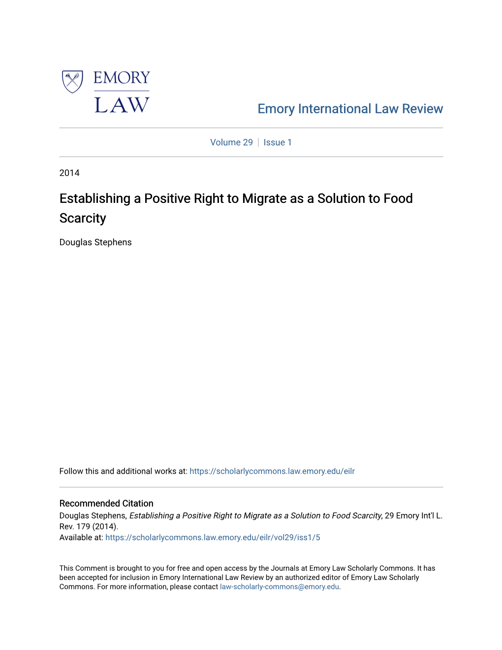 Establishing a Positive Right to Migrate As a Solution to Food Scarcity