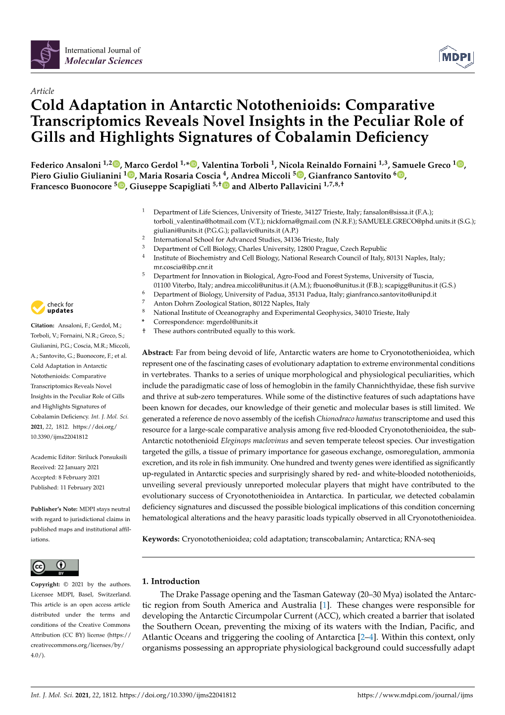 Cold Adaptation in Antarctic Notothenioids