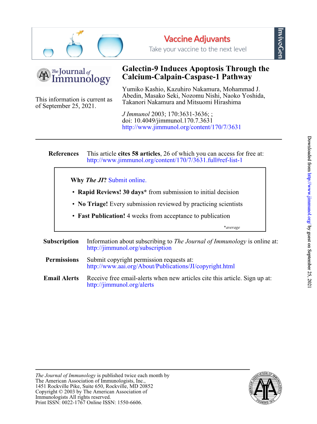 Calcium-Calpain-Caspase-1 Pathway Galectin-9 Induces Apoptosis