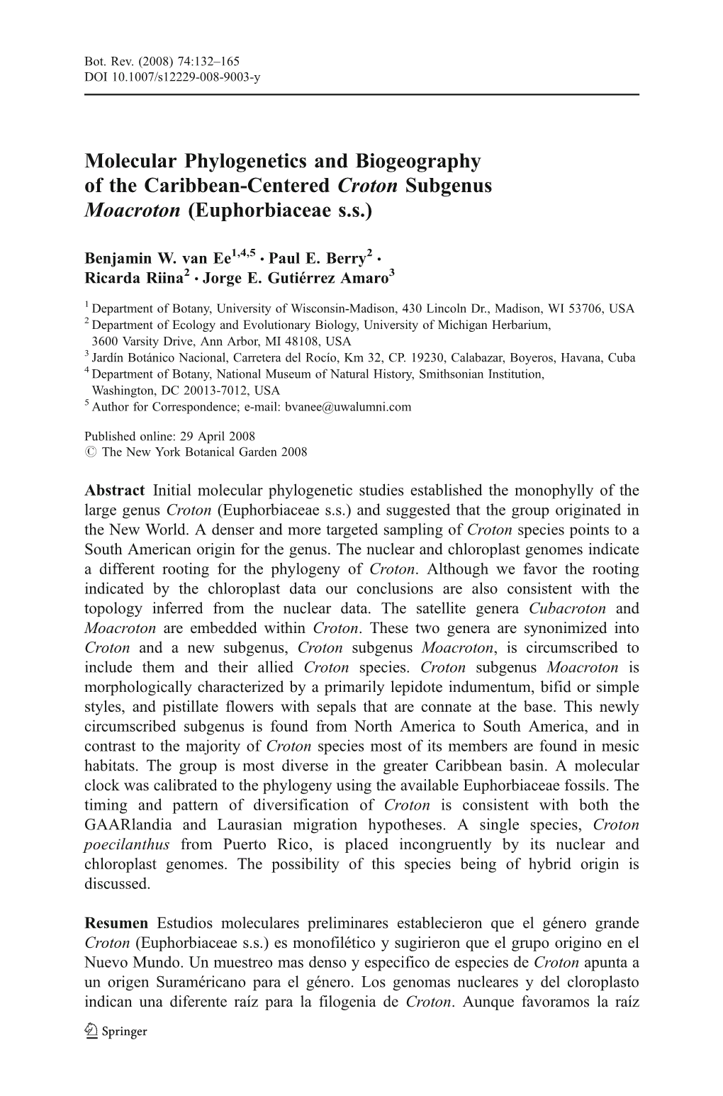 Molecular Phylogenetics and Biogeography of the Caribbean-Centered Croton Subgenus Moacroton (Euphorbiaceae S.S.)